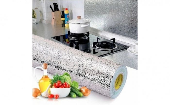 Folie de aluminiu argintie autoadeziva bucatarie 60 x 300 cm