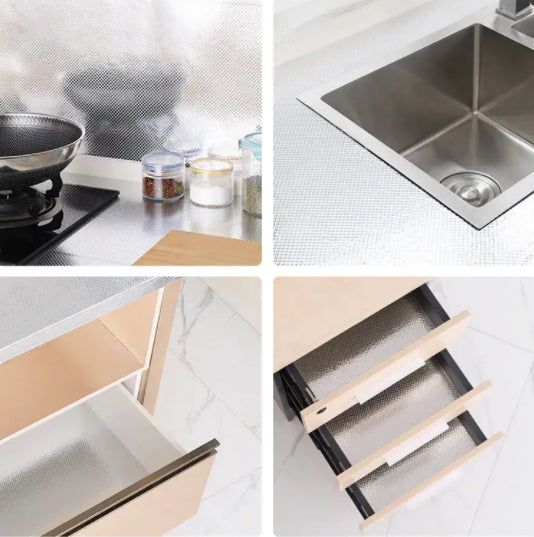 M1 Folie de aluminiu argintie autoadeziva bucatarie 60 x 300 cm