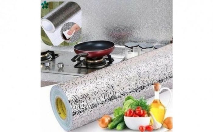 Folie de aluminiu argintie autoadeziva bucatarie 60 x 300 cm