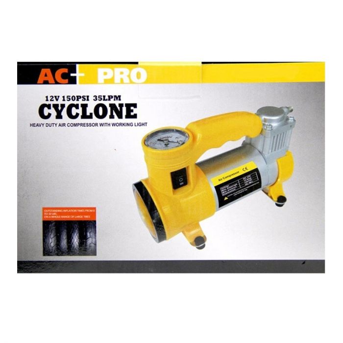 Compresor auto Cyclone HEAVY DUTY , 12 V, 35 lmin, 150 PSI, 10 BAR, lanterna, manometru incorporat