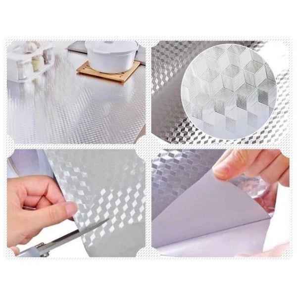 M3 Folie de aluminiu argintie autoadeziva bucatarie 60 x 300 cm