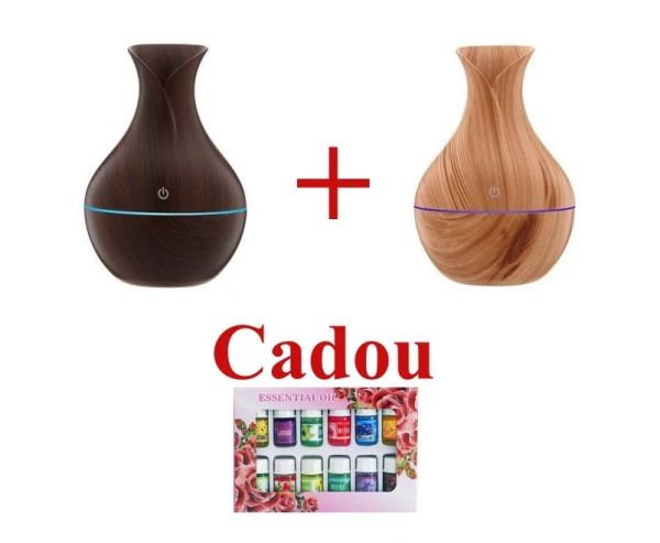 Pachet 1 + 1 Difuzor Aromaterapie cu ultrasunete si Umidificator cu led, 130 ml + Cadou 12 Esente Aromaterapie