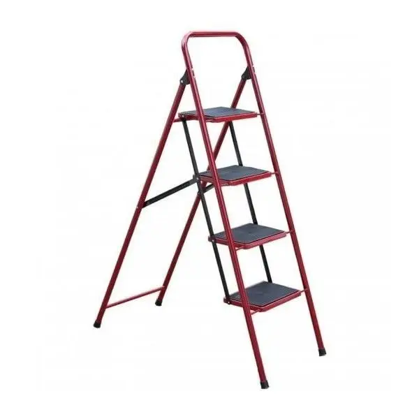 Scara profesionala din Metal rezistent, Tip Pliabila, 4 Trepte Late, Greutate suportata 150 kilograme, Culoare Rosu