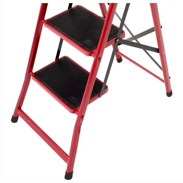 Scara profesionala din Metal rezistent, Tip Pliabila, 4 Trepte Late, Greutate suportata 150 kilograme, Culoare Rosu
