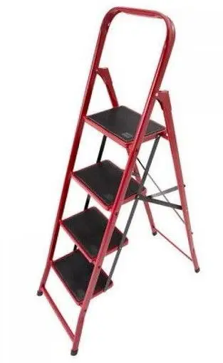 Scara profesionala din Metal rezistent, Tip Pliabila, 4 Trepte Late, Greutate suportata 150 kilograme, Culoare Rosu