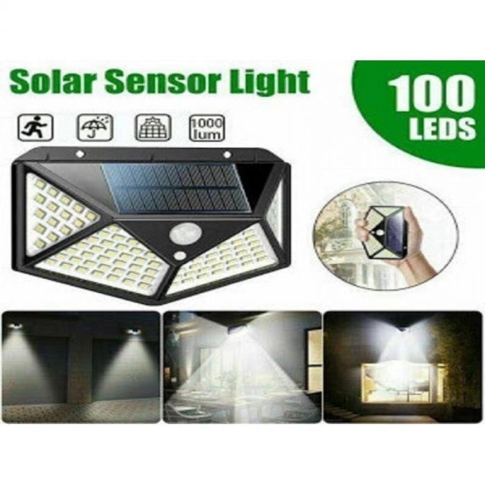 Set 3 x Lampa 100 LED cu panou solar, senzor de miscare