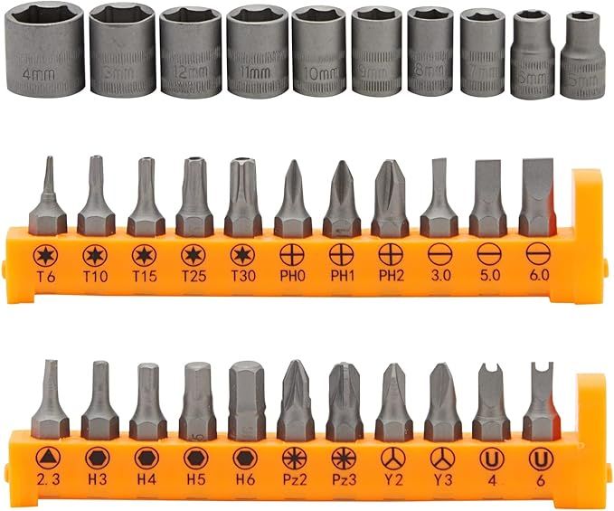 Set surubelnite cu clichet 38 in 1, Otel crom vanadiu, Portocaliu/Negru