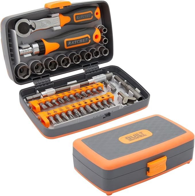 Set surubelnite cu clichet 38 in 1, Otel crom vanadiu, Portocaliu/Negru