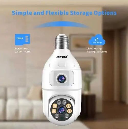 Jortan JTZ-9696PROB: Cameră Supraveghere Duală Tip Bec, HD, WiFi, Vedere 360° + CADOU SURPRIZA