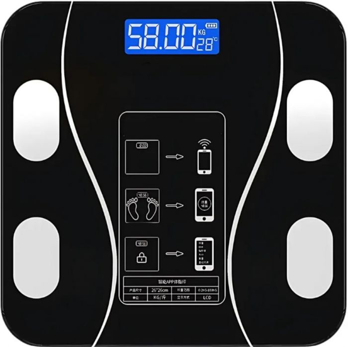 Cantar Inteligent cu aplicatie Smart, corporal, ecran digital Iluminat, termometru, negru