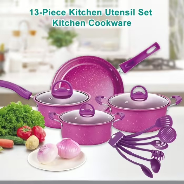 Set de vase de gătit + ustensile de bucătărie (13 piese)