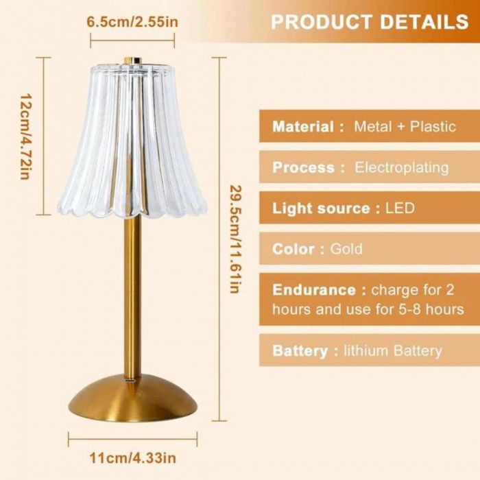 Set 2x Lampa De Birou Din Cristal, Mckalen, Reglabila La Atingere, 3 Culori, Auriu, Reincarcabila, Pentru Dormitor, Living, Camera, Restaurant