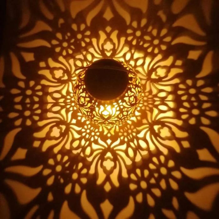 Set 2x Lampă solară goală din fier forjat, în aer liber, grădină, curte, lampă de proiectie cu flori de bujor, lanternă portabilă suspendată, lampă decorativă pentru peisaj