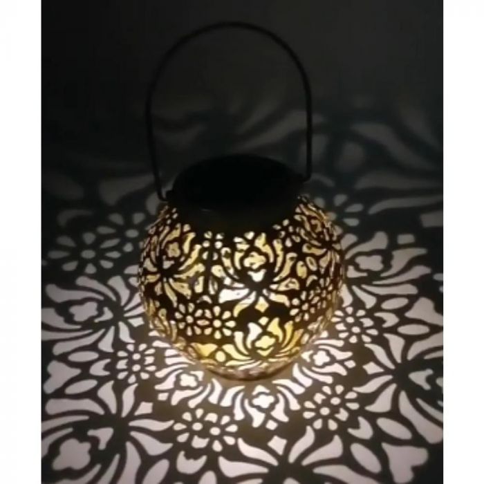 Lampă solară goală din fier forjat, în aer liber, grădină, curte, lampă de proiectie cu flori de bujor, lanternă portabilă suspendată, lampă decorativă pentru peisaj