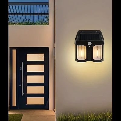 Pachet 2 x Lampa solara de perete dubla cu Senzor de miscare si 3 moduri iluminare