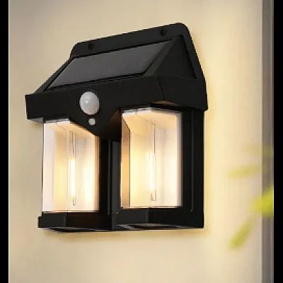 Pachet 4 x Lampa solara de perete dubla cu Senzor de miscare si 3 moduri iluminare