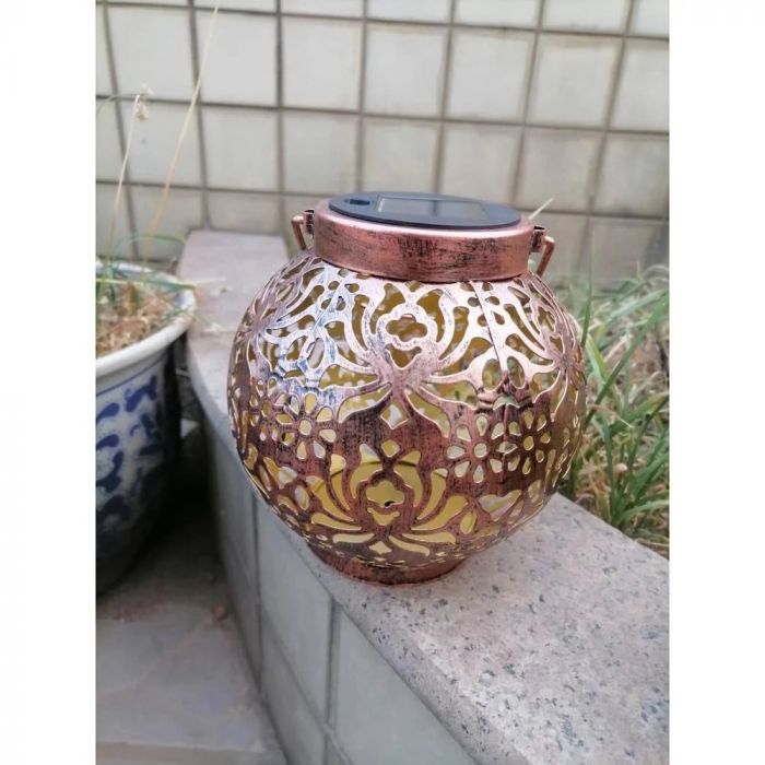Lampă solară goală din fier forjat, în aer liber, grădină, curte, lampă de proiectie cu flori de bujor, lanternă portabilă suspendată, lampă decorativă pentru peisaj