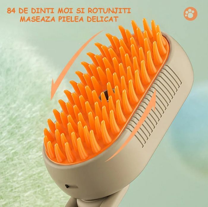 Pachet 1+1 Perie cu Abur pentru Animale de Companie, Indeparteaza Parul, Curatare,Maseaza , Maner Rotativ 360