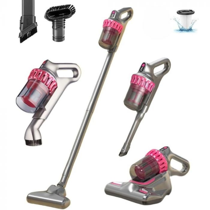 Aspirator vertical si portabil antiacarieni, Filtru Hepa, 4 in 1, 10000 Pa, Roz/Gri, Impact Vision