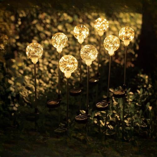 Set 8 x Lampă solară pentru exterior , Minge Licurici Alb Cald