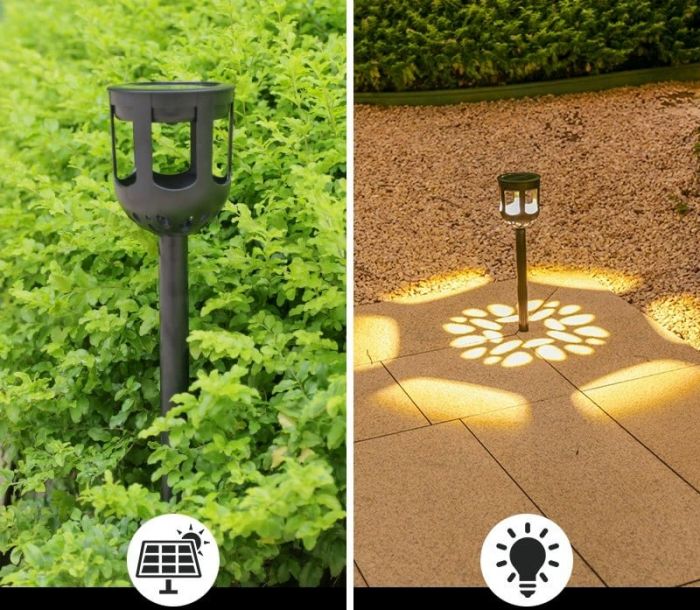 Set 4 x Lampă Solară Decorativă pentru Grădină Lisabona, Proiecție Florală, Iluminare LED Automată