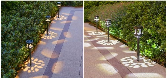 Set 4 x Lampă Solară Decorativă pentru Grădină Lisabona, Proiecție Florală, Iluminare LED Automată