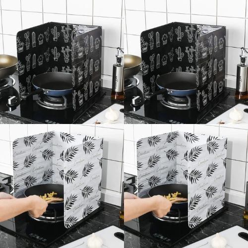 Set 4x Panou pliabil din aluminiu pentru protecție aragaz / bucatarie, 2x negru și 2x alb