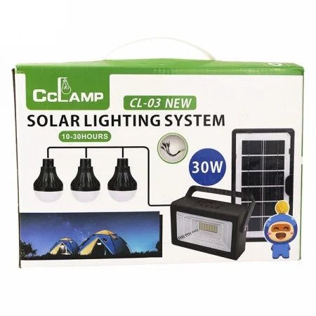 Kit solar CCLAMP CL-03 New, proiector 30 W, functie power bank, 3 becuri incluse