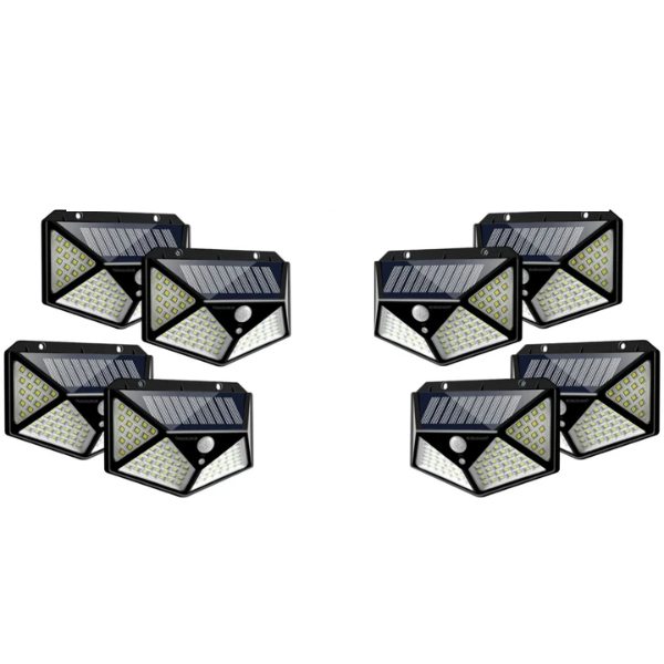 Set 8 x Lampa cu Incarcare Solare, Senzor de Miscare, 3 Moduri de Iluminare, 100 LED, Prindere pe Perete